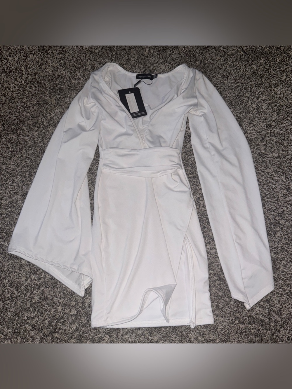 PrettyLittleThing White Long Sleeve Wrap-Style Mini Dress